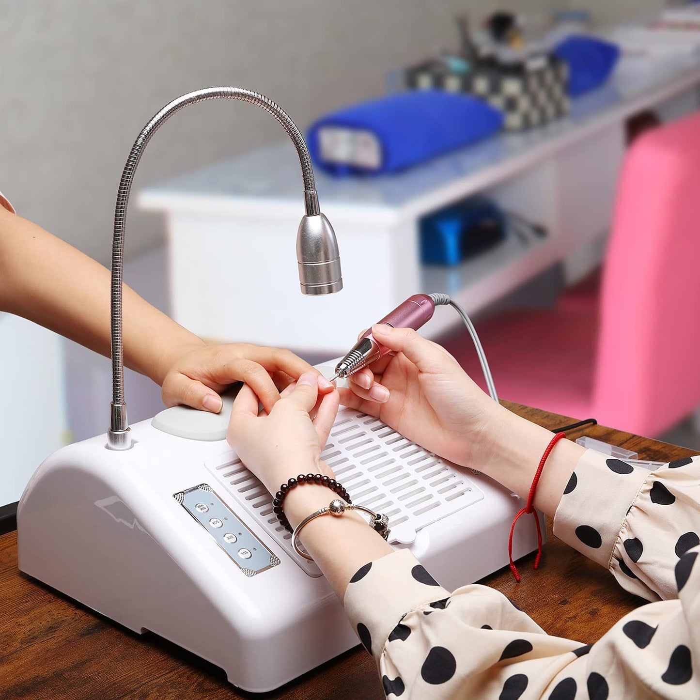 Nail Dust Collector Vacuum Multifunction Nail Art Machine,40W Nail Dust Collector for Acrylic,30000PRM Nail Drill with Bits and Sanding Bands, 48W/96W UV LED Nail Lamp, 6W Table Light, Hand Cushion