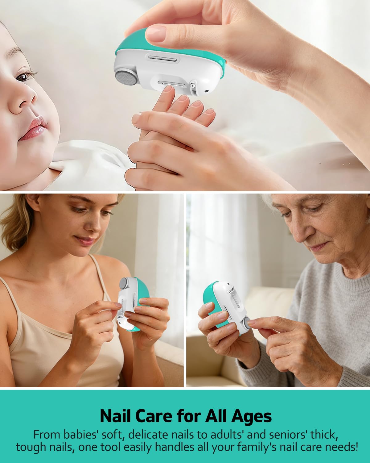 Electric Nail Clipper for Seniors & Adults, Automatic Nail Trimmer for Thick Nails, Safe Easy Use, 2 Speed Adjustable Blade Gap, Built-in Light, Rechargeable Nail Cutter with Polishing Head