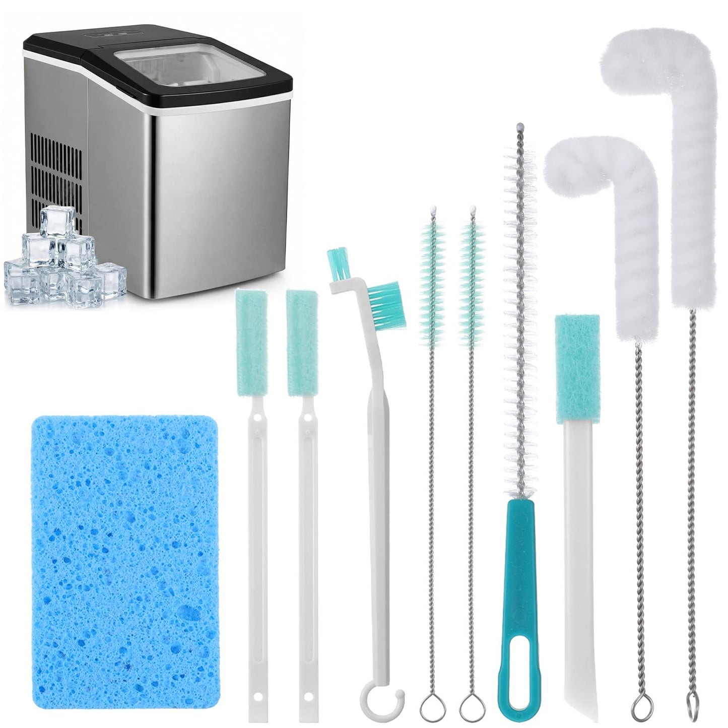 10PCS Ice Machine Cleaner Brush Sets, Small Cleaning Brush, Cleaning Brushes Small Spaces, Scouring Pads, Nylon Brushes, Sponge Brush, for Confined Spaces, Straws, and The Interior of Ice Makers.