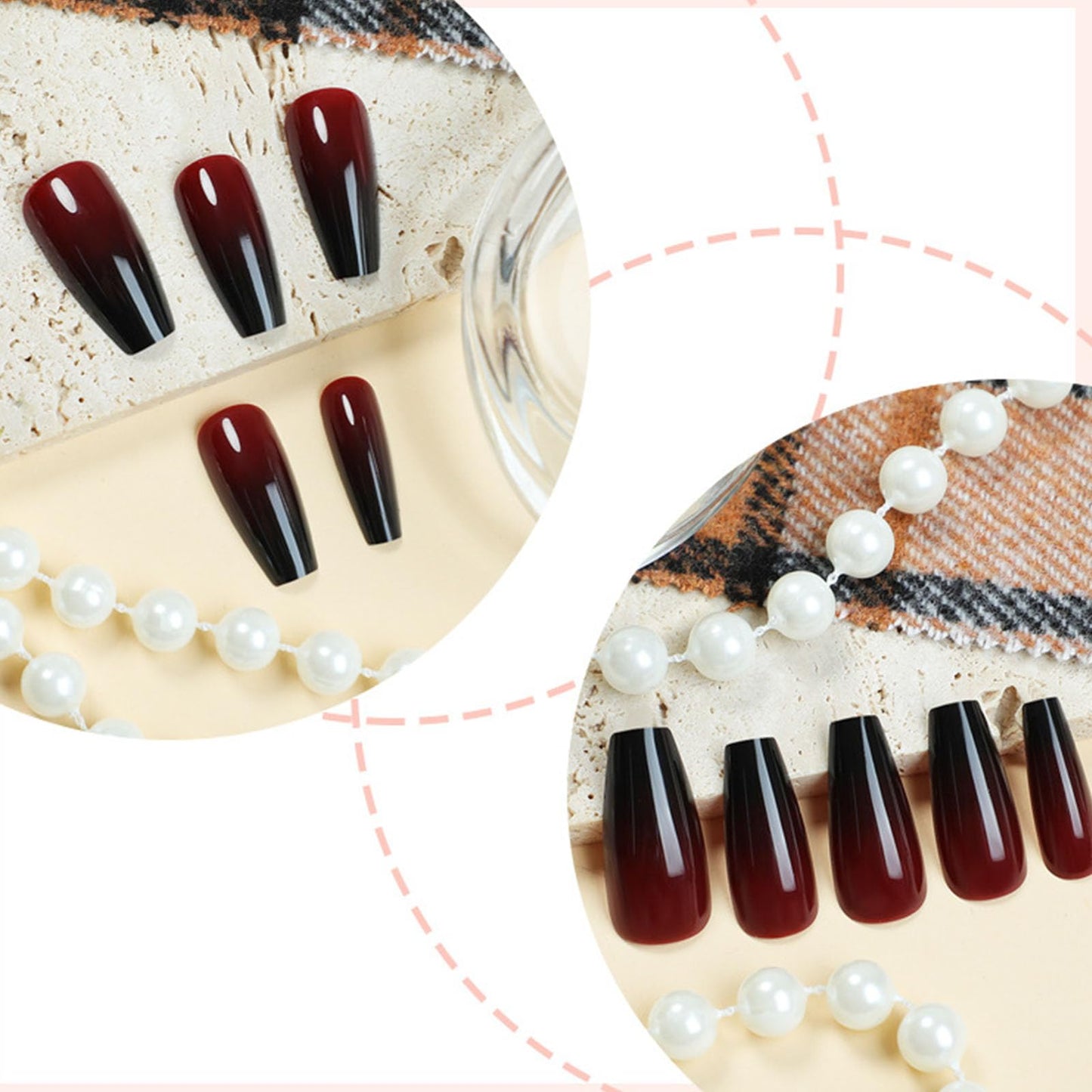 IMSOHOT Press on Nails Long Coffin Fake Nails Red Black Gradient Glossy Glue on Nails Full Cover Ballerina Acrylic Gel Stick on False Nails for Women Girls 24Pcs
