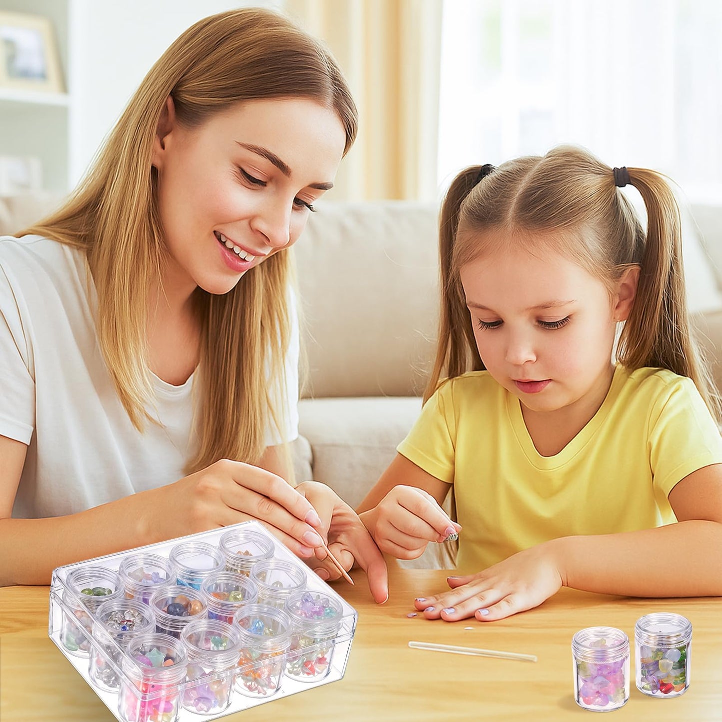 Xaajooio 2 Pack Clear Plastic Bead Storage Containers 12 Grids Portable Small Diamond Art Painting Organizer Box with Screw Lids for Jewelry, Beads, Rhinestones, Crafts, and DIY Accessories