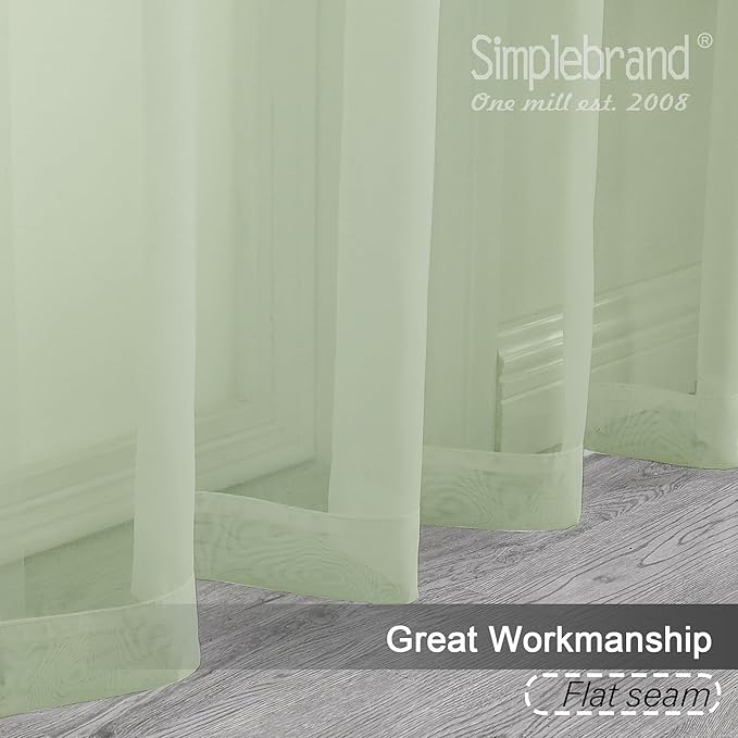 Simplebrand Light Green Sheer Curtains 96 Inches Long 2 Panels, Light Filtering Rod Pocket Solid Color Window Sheer Curtain Panels, Elegant Curtains & Drapes for Living Room, Bedroom, 42" W x 96" L