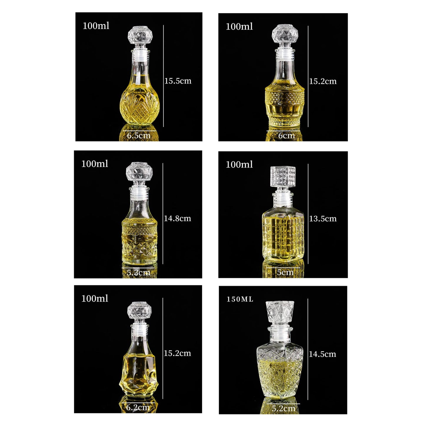 JQWIN AlifordGlass Mini Glass Bottles with 6 Different Shapes Can be Used for Self-Made juicing, Wine Bottles or Whiskey Decanter