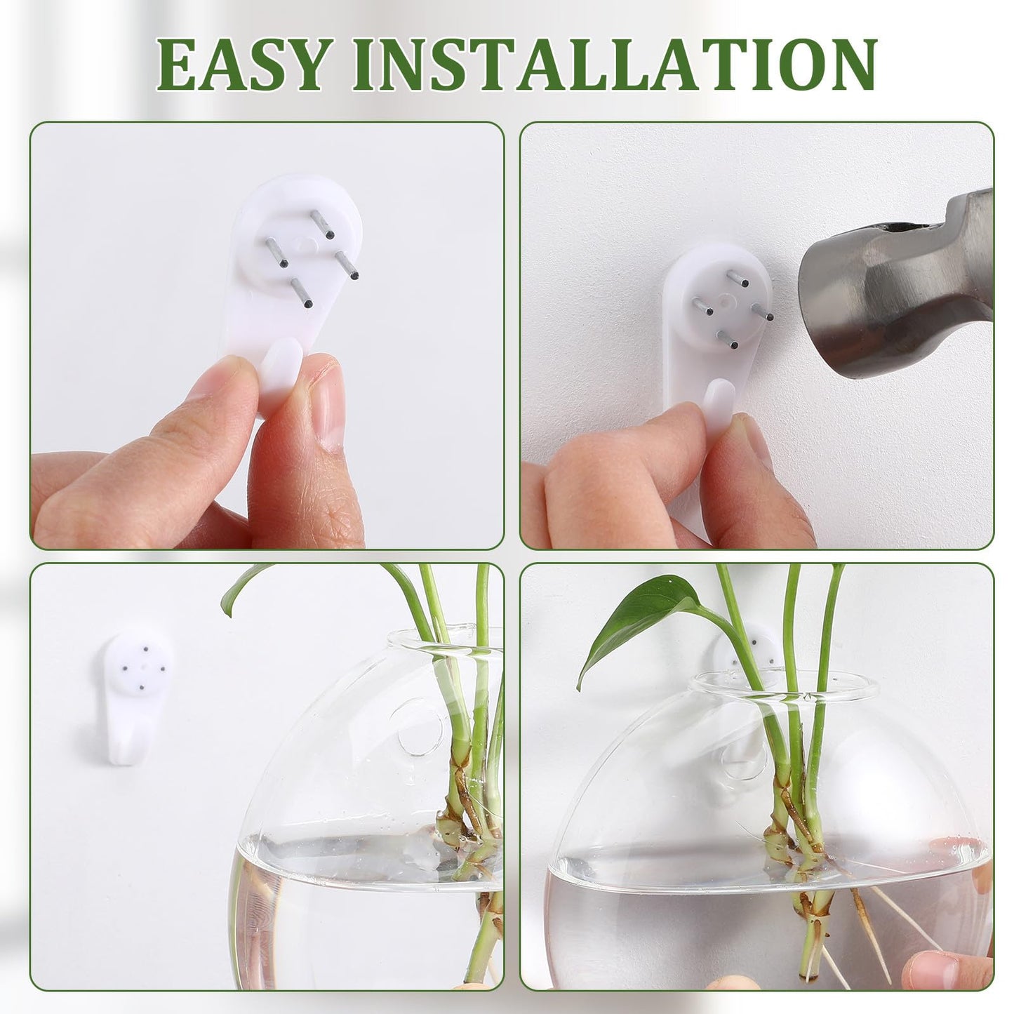 DOITOOL Wall Mounted Glass Vase for Hydroponics Plants, 4pcs Flat Bubble Hanging Terrarium Holders, Indoor Decorative Flower Containers for Wedding Centerpieces and Home Décor