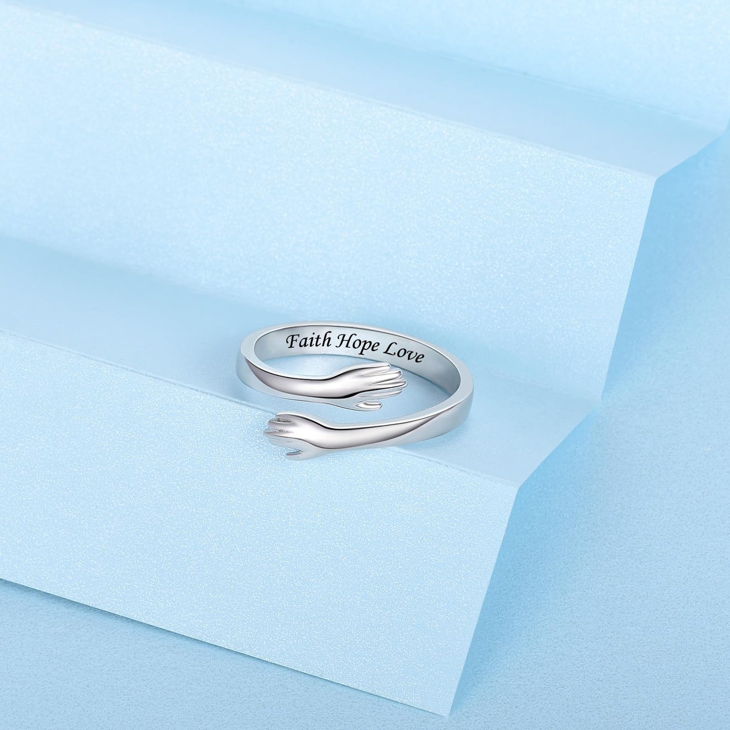 ACJFA S925 Sterling Silver Hug Ring for Women Adjustable Thumb Ring Birthday Gifts (Faith Hope Love)