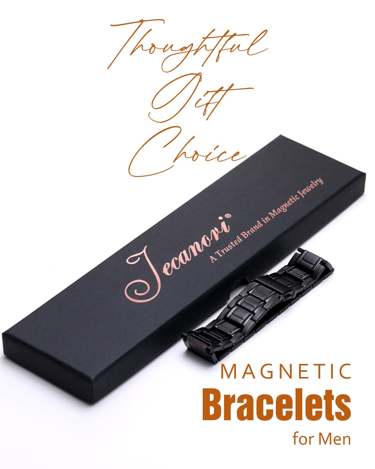 Jecanori 3X Magnetic Bracelets for Men, Mens Bracelet Stainless Steel with Strenth Neodymium Magnets & Sizing Tool(Black)