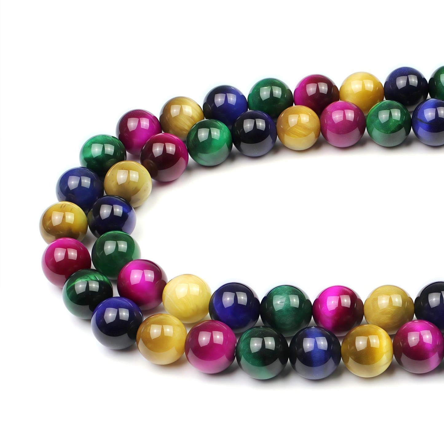 MJDCB Stone Beads 8mm 43pcs Round Mixed Color Tiger's Eye Loose Gemstone Bead Charms for Jewelry Making Bracelet Necklace Earring Pendant