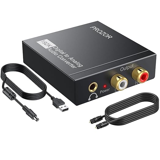 PROZOR 192KHz Digital to Analog Audio Converter DAC Digital SPDIF Optical to Analog L/R RCA Converter, Toslink Optical to 3.5mm Jack Adapter for PS3 HD DVD PS4 Amp Apple TV Home Cinema
