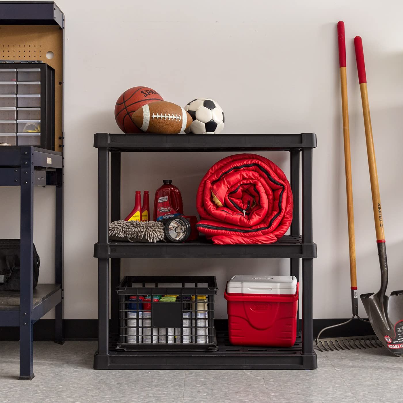 IRIS USA 3-Tier 58" H and 5-Tier 64" H Heavy Duty Storage Shelves Bundle, Recycled Plastic Home Organizers