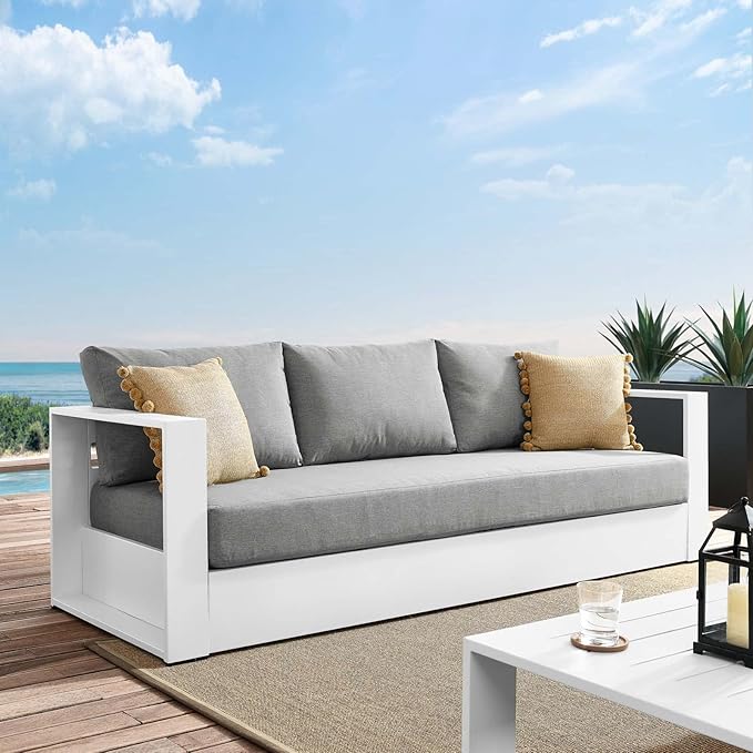 Modway Tahoe Aluminum Outdoor Patio Sofa in White Gray