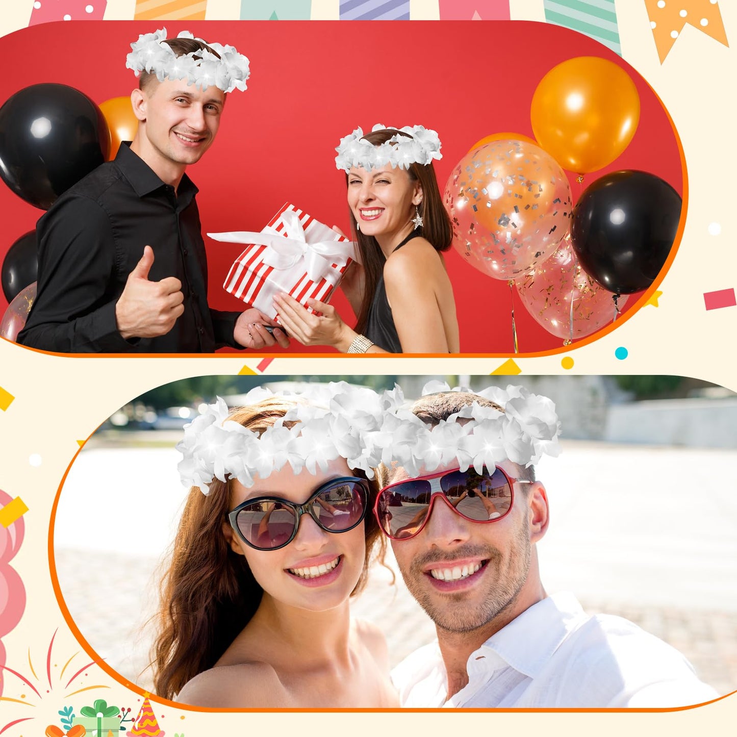Retrowavy 24 Pcs LED Flower Crown Wreath Headband Fairy Flower Headpiece Light up Hair Accessories for Wedding (White)