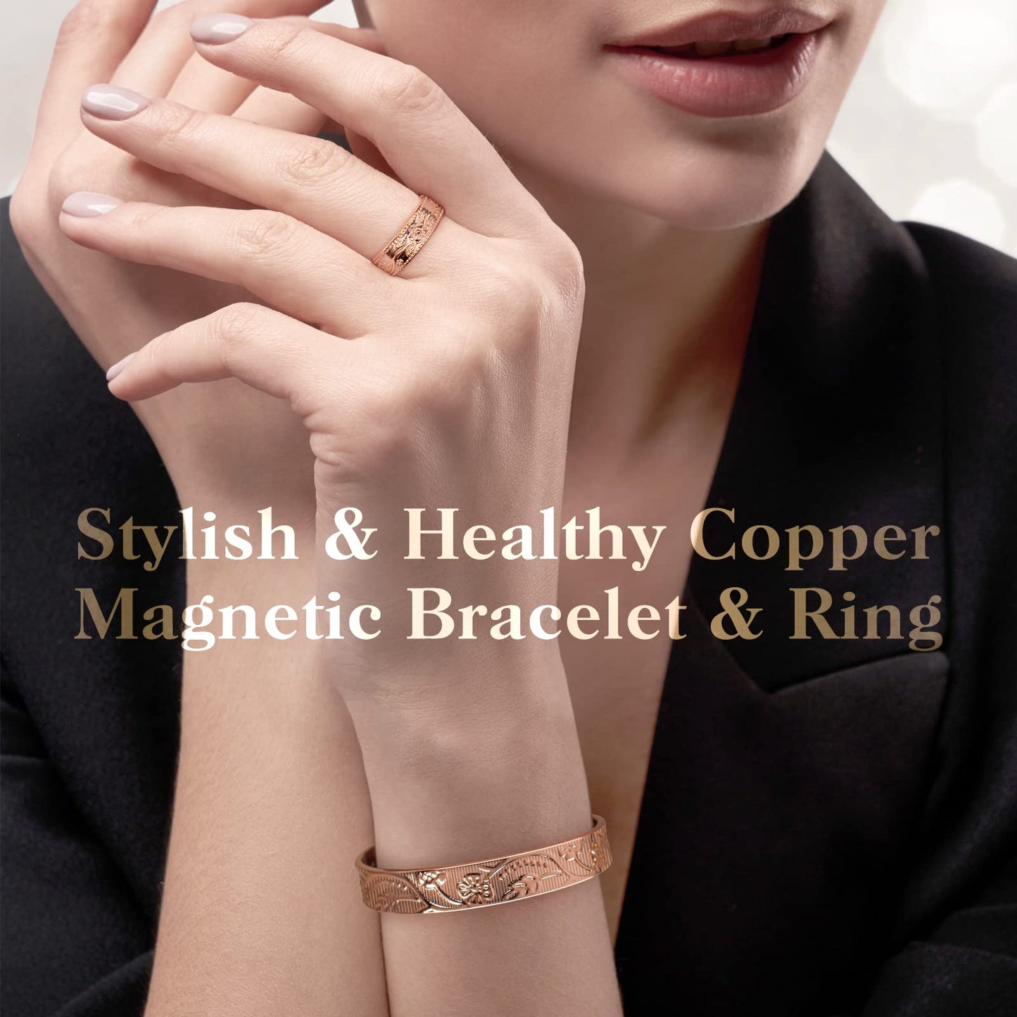 Copper Bracelet for Women, Magnetic Lymph Detox Ring and Magnetic Copper Bracelet, 100% Solid Pure Copper Jewelry Gift