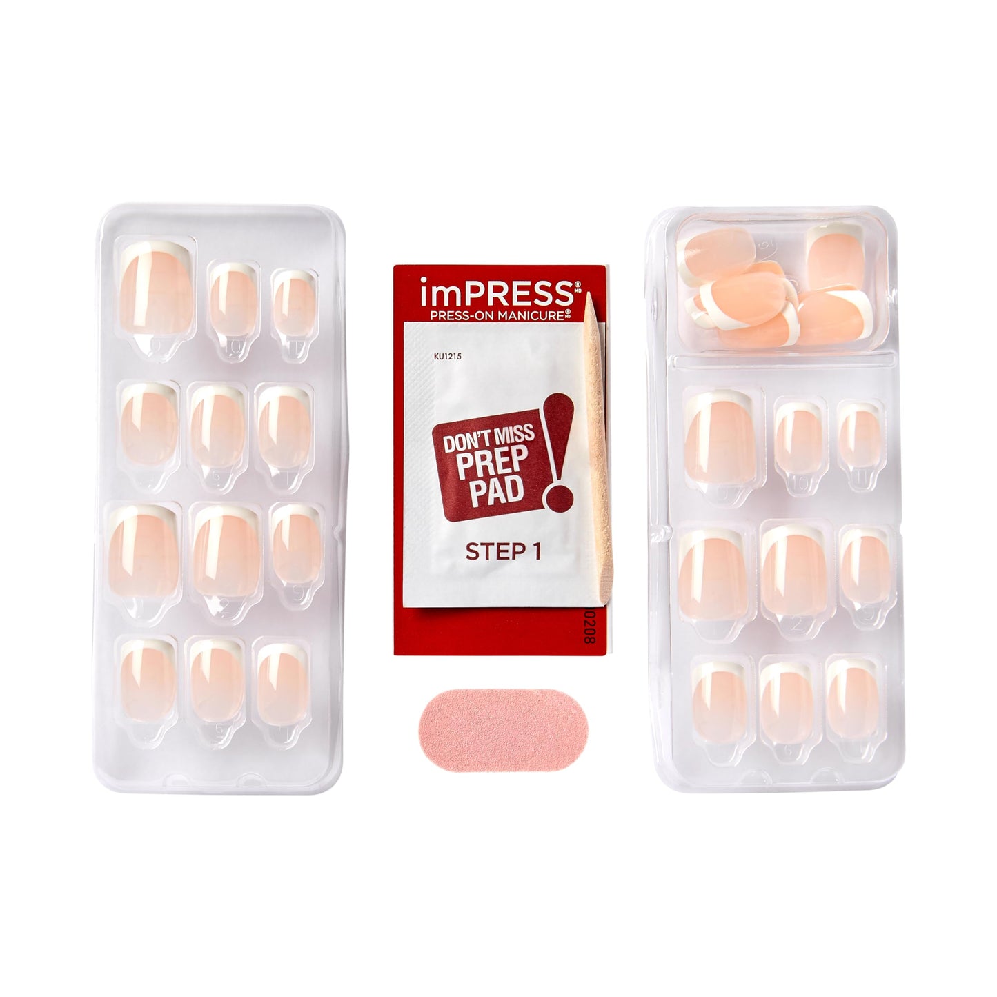 KISS imPRESS No Glue Mani Press On Nails,French,'Model',White,Short Size,Squoval Shape,Includes 30 Nails,Prep Pad,Instructions Sheet,1 Manicure Stick,1 Mini File,(Pack of 2)