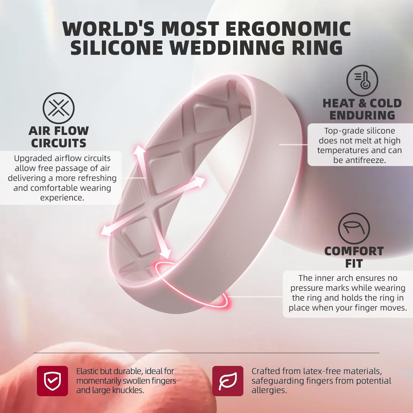 Egnaro Women's Engagement Rings, Silicone Inner Arc Ergonomic Breathable Design with half sizes, Rubber Wedding Band Rings，5.5mm Wide-2mm Thick