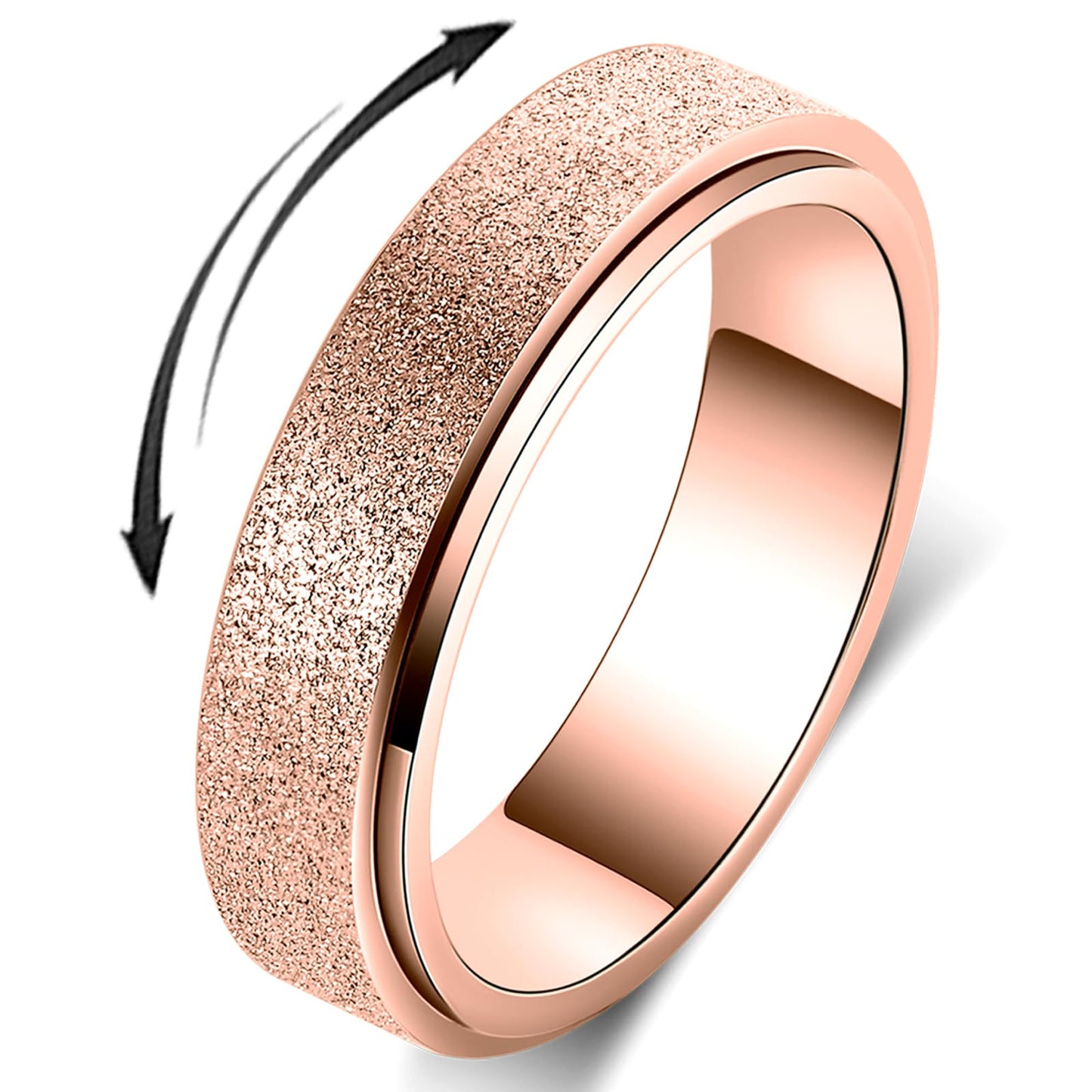 OreilleStar Anxiety Ring for Women Fidget Spinner Ring Fidget Toys Adults Titanium Stainless Steel Thumb Ring 6mm Wide Rose Gold Size 7
