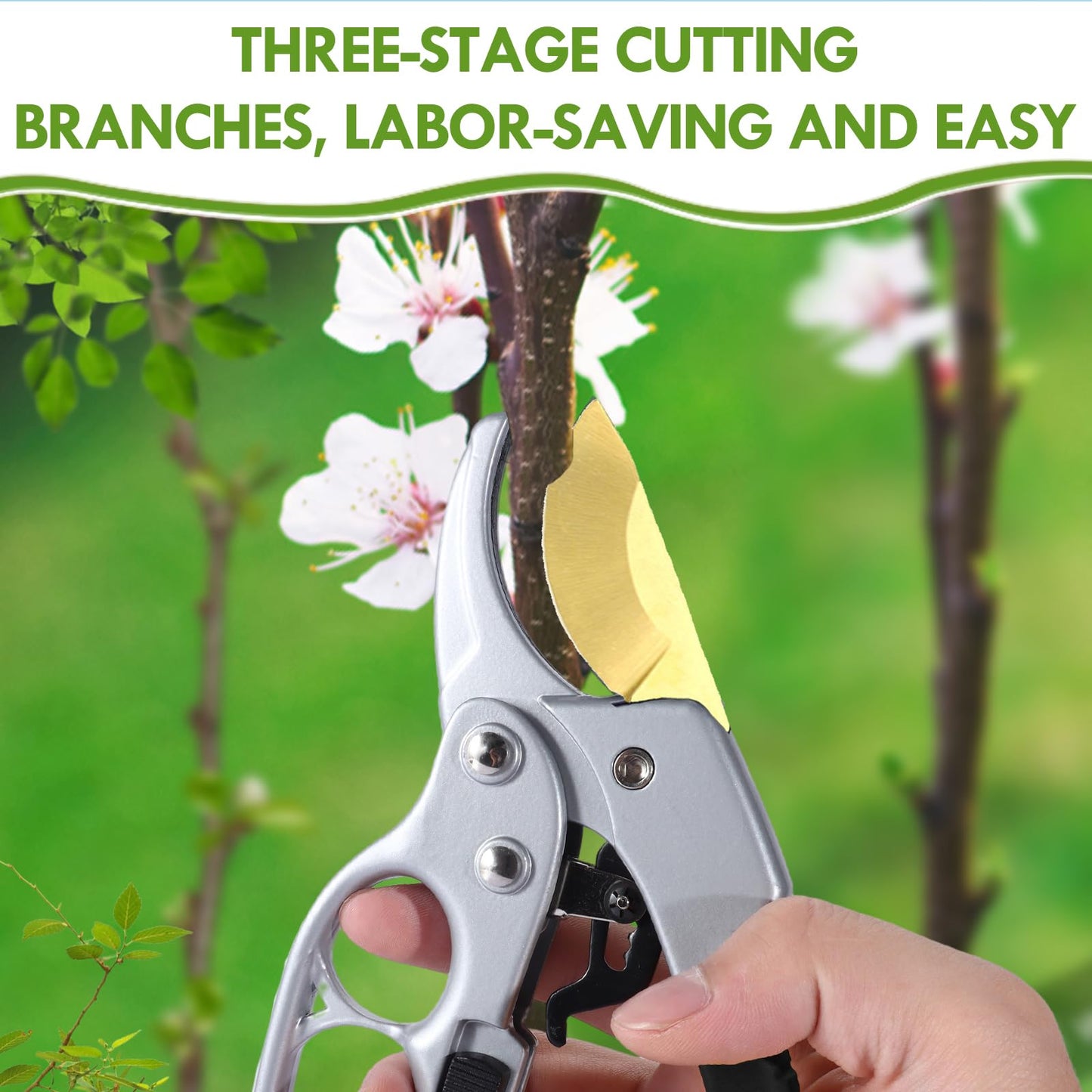MEPEREZ Garden Clippers, Premium Germany Titanium Pruners, Work 3 Times Easier, Ratcheting Pruning Shears, Cutting Rose, Flower, Hedge, Stem, Tree, Sharp Gardening Scissors, Arthritis Weak Hand Snips