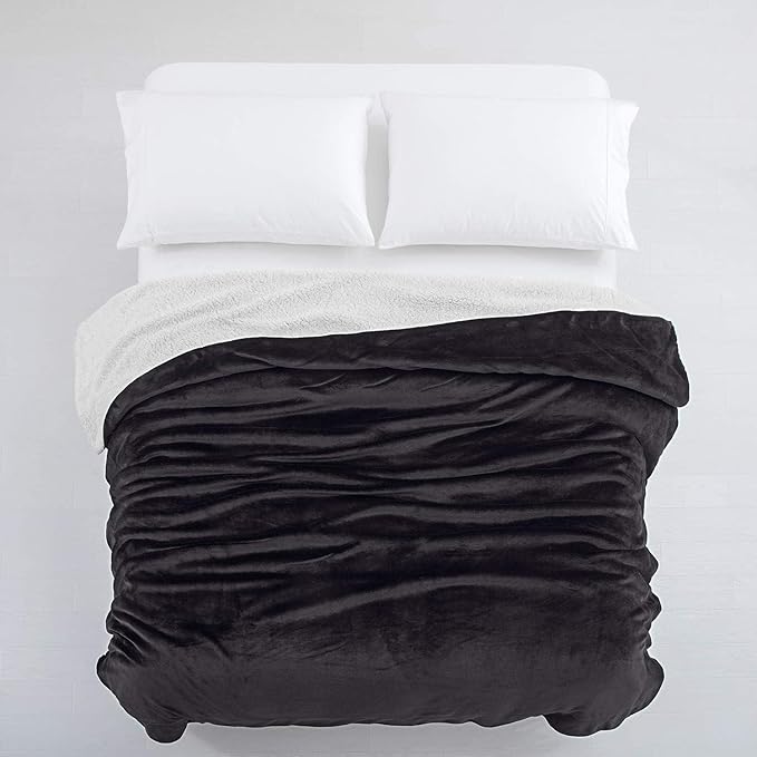IR Imperial Rooms Black Sherpa Fleece Throw Blanket for Bed - Wholesale Bulk Pack of 16 Sherpa Blankets - Soft Fluffy Throw Blankets for Hotels, Guest Bedroom, 50x60 Inches