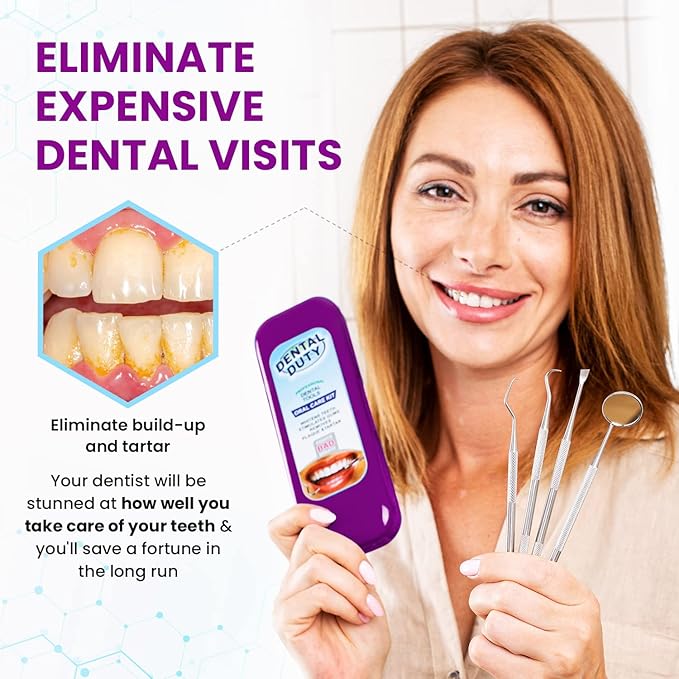 Dental Duty Dental Tools, Dental Pick for Teeth Cleaning Tools – Plaque Remover for Teeth with Teeth Cleaning Kit - Stainless Steel Dental Mirror for Teeth, Scraper and Scaler, (Purple)