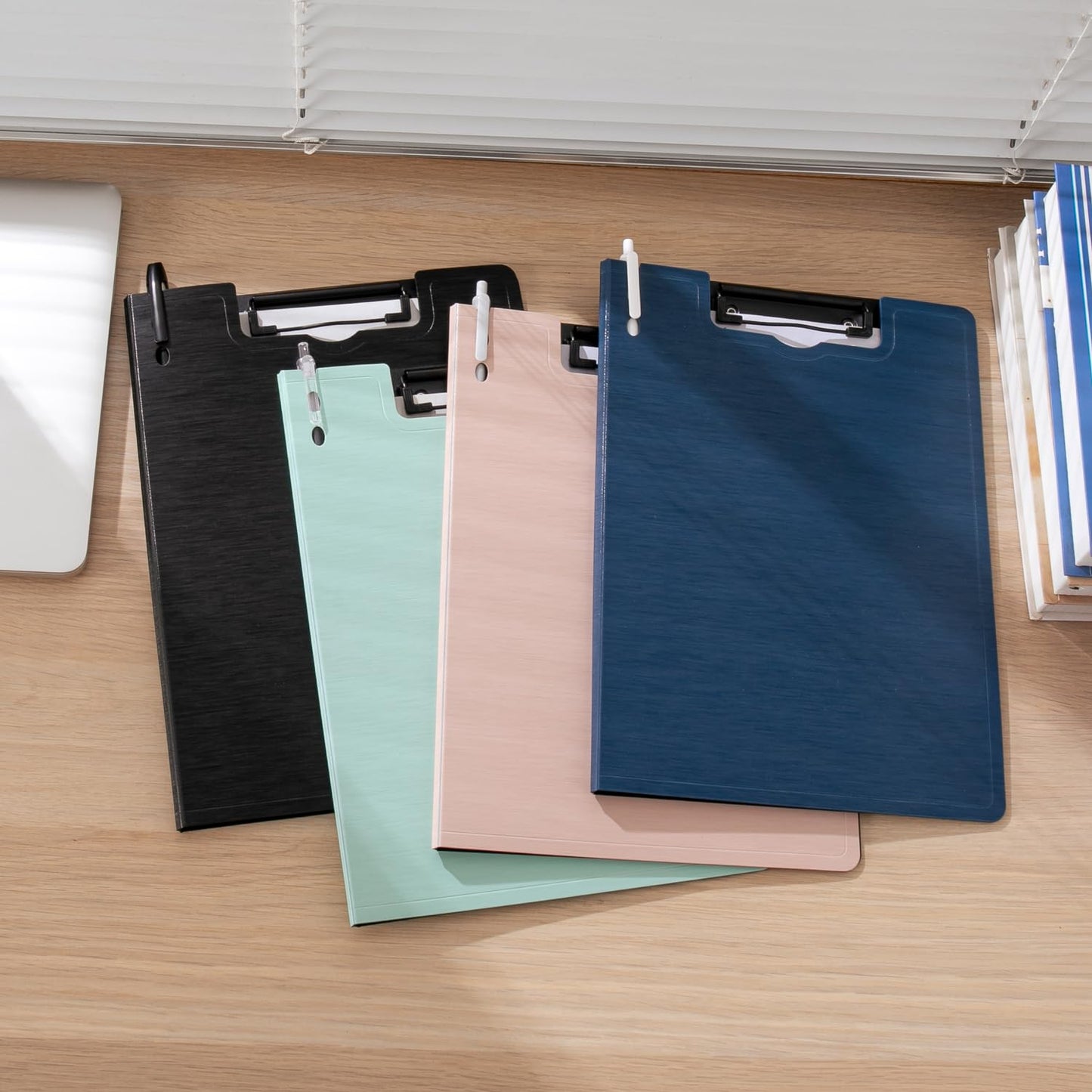 Y YOMA Clipboard Folder, A4 Foldable Plastic Clipboard with Metal Clip, 360° Rotating Cover, Waterproof Work Folder for Home, Office, School, Field Work, Outdoor - 2 Pack, Dark Blue