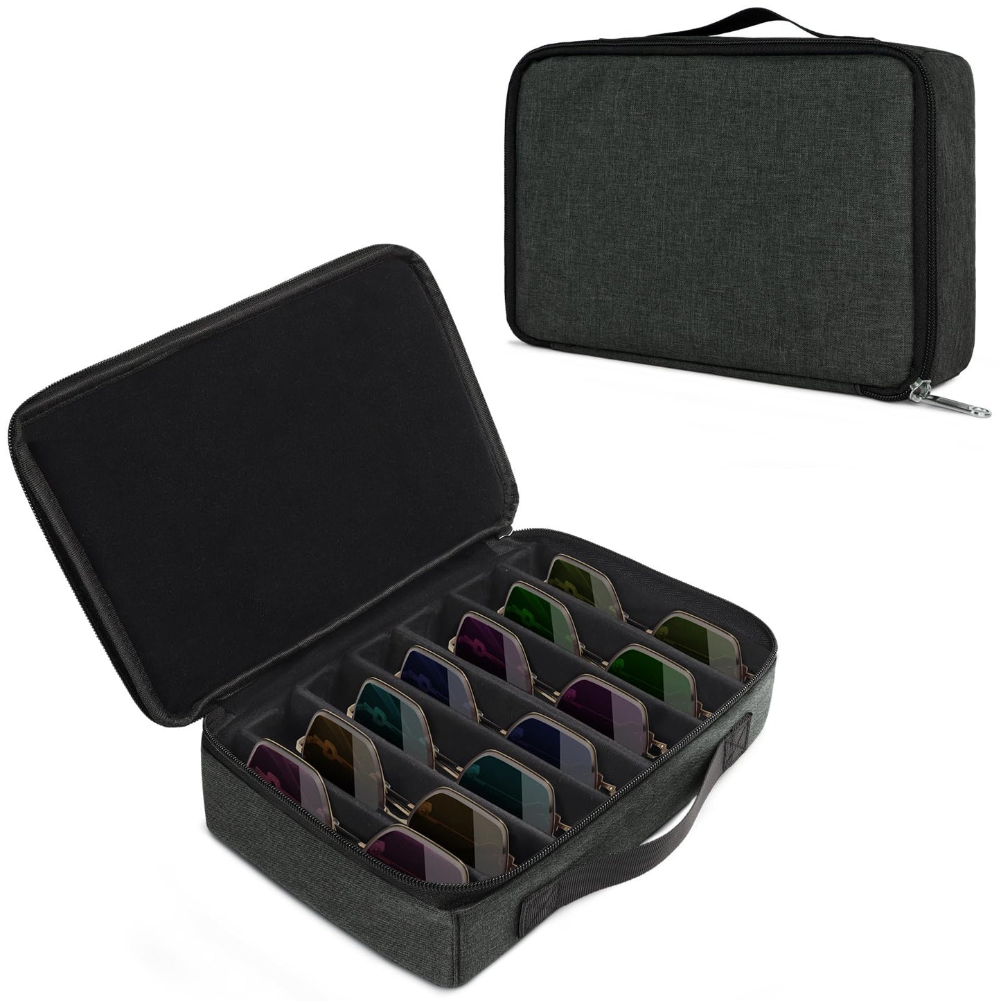 Bukere Travel Sunglasses Organizer Case, Adjustable Slot For Multiple Pairs, Portable Eyeglasses Storage Box for Men Women