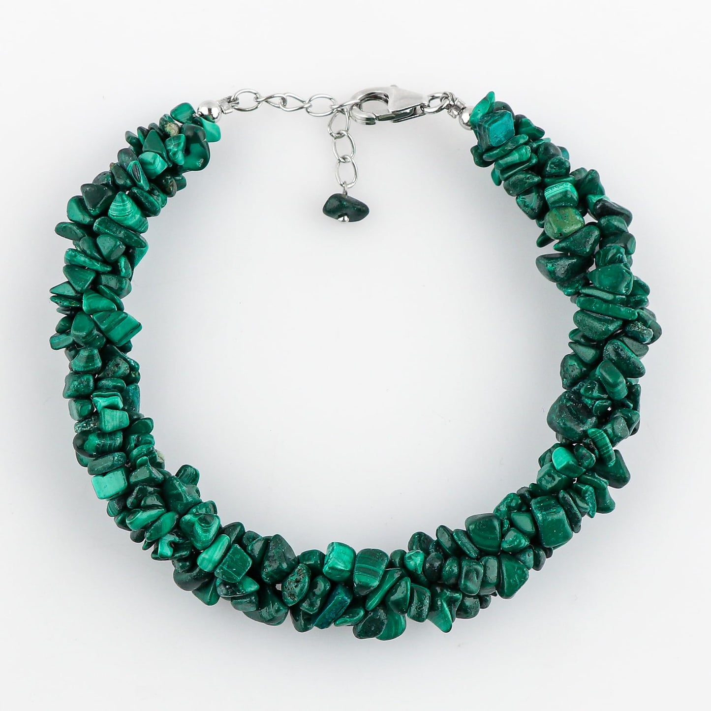 CRYSTALIS Natural Malachite Beads Braided Rope Bracelet, Chips Nuggets Beaded Gemstones, Chakra Healing Stones, Gift Giving Womens Jewelry, 925 Sterling Silver Bracelet 8 inch