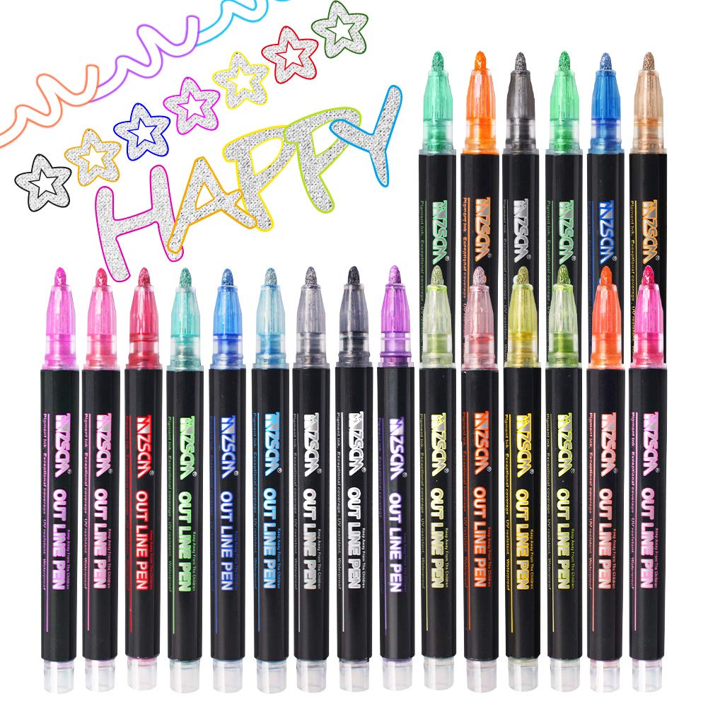 ZSCM QUALITY DECIDES THE FUTURE Stocking Stuffers, Shimmer Outline Glitter Markers, Chriatmas Stocking Stuffers Gifts Trendy Stuff, 21 Super Squiggles Metallic Glitter Pens For Chriatmas Gifts