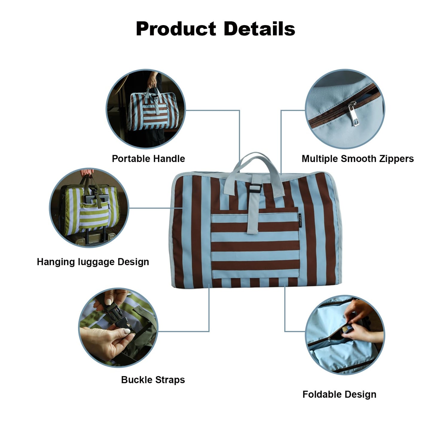 SMQH Symqhe 4-in-1 Foldable Travel Packing Luggage Organizers for Travel Accessories, Space Saver for Carry-On and Weekend Trips （Blue Coffee）