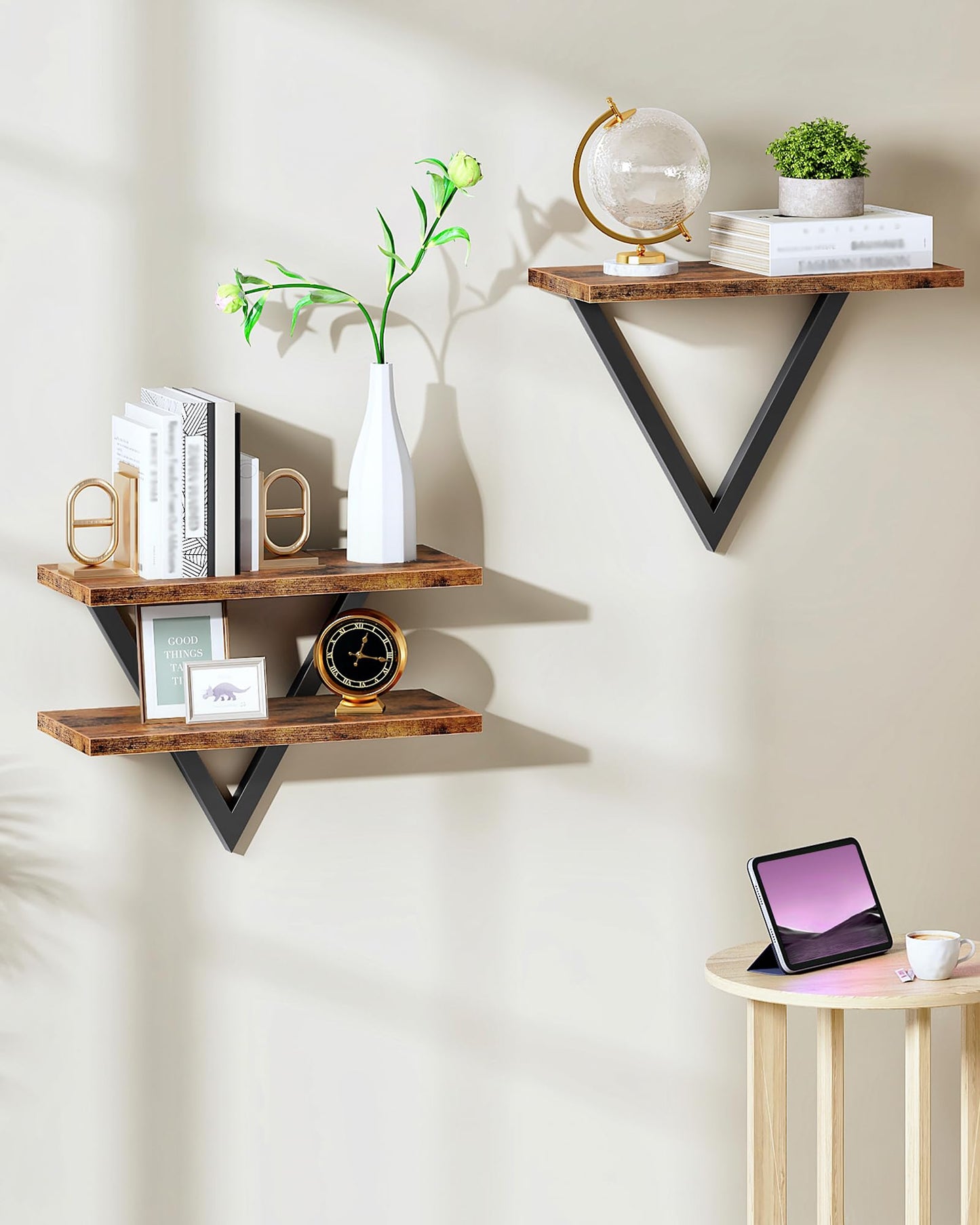 CHOEZON Floating Shelves for Wall, Wall Mounted Shelf Set of 2, DIY Hanging Shelf for Wall Decor, for Living Room Bedroom Bathroom Kitchen, Rustic Brown TBJ11BF