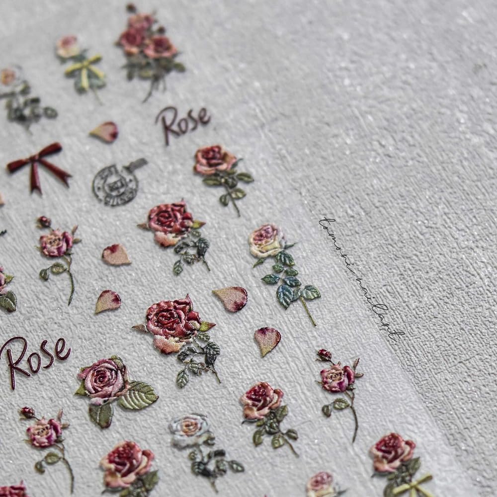 Retro Rose Nail Stickers 5D Embossed – Premium Salon-Quality Floral Nail Charm Accessories, Easy Application & Self-Adhesive Roses Red Flower Decal for DIY Manicure, Nail Art, Press on, Home or Salon
