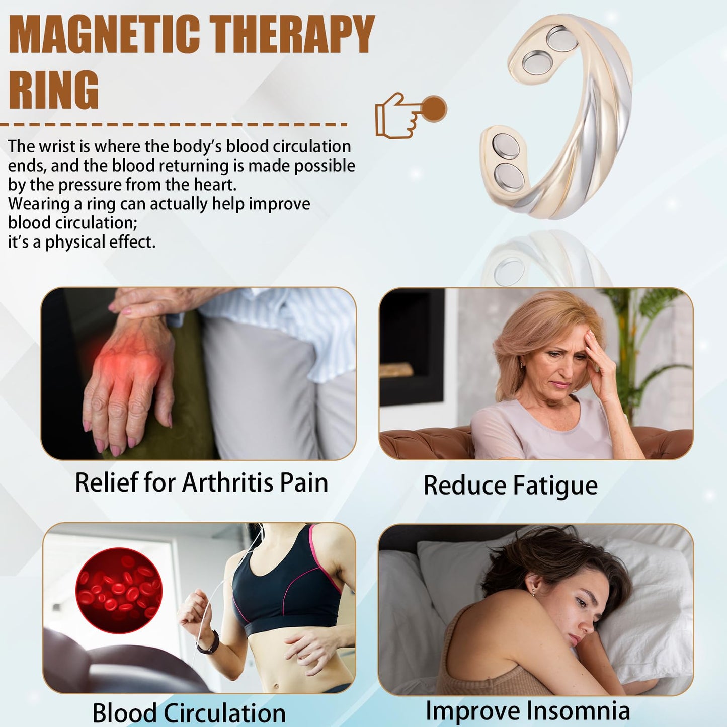 MagVIVACE Pure Copper Ring for Women, Magnetic Rings with 3500 Gauss Magnet
