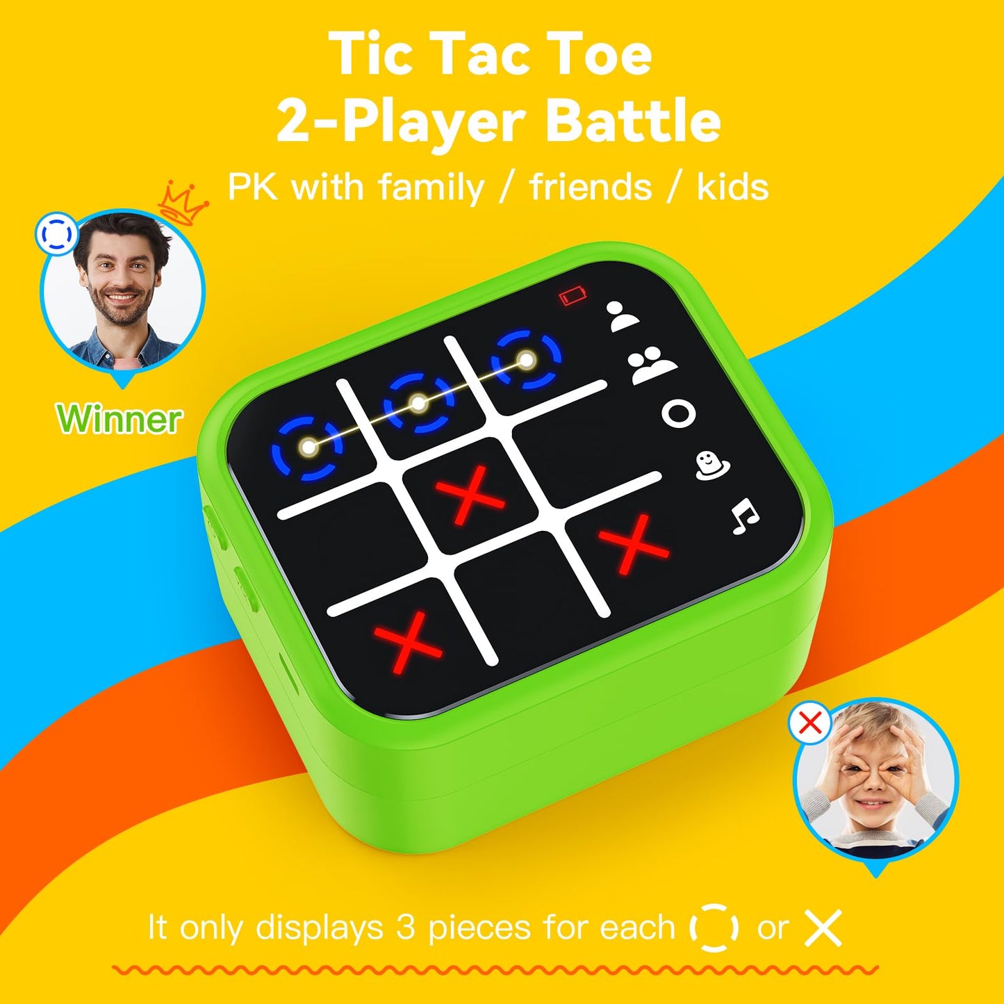 Niufuntek Rechargeable Tic Tac Toe Game Box with 5 Fun Brain Memory Games, Electronic Touchscreen Handheld Game, Portable Digital Puzzle Board Travel Toy, Gifts Choice for Kids and Adults (Green)
