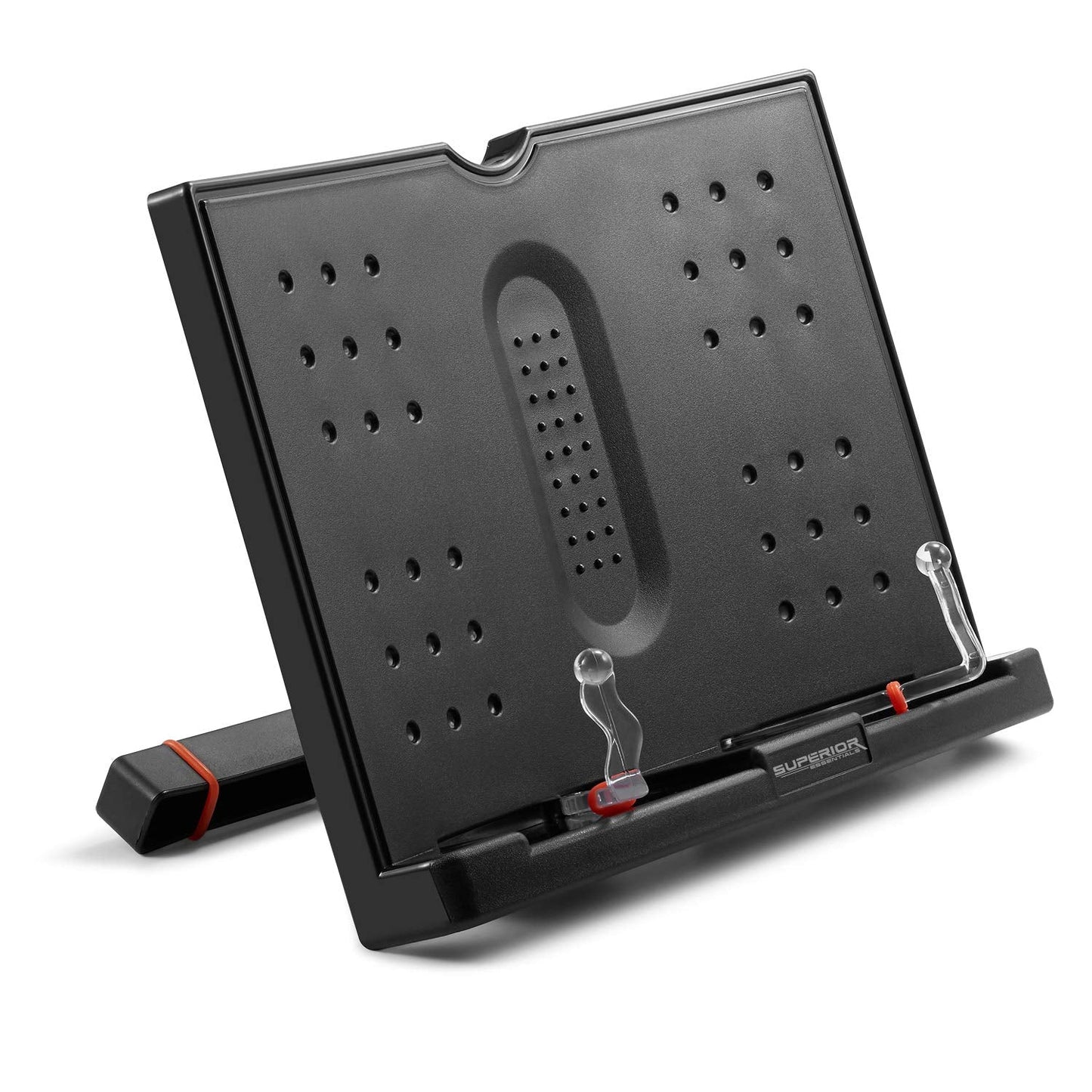 Superior Essentials Book Stand for Reading Hands Free - Recipe Book Cookbook Holder Stand for Kitchen Counter and Page Clips - Ideal for Textbooks, Cookbooks, and Devices