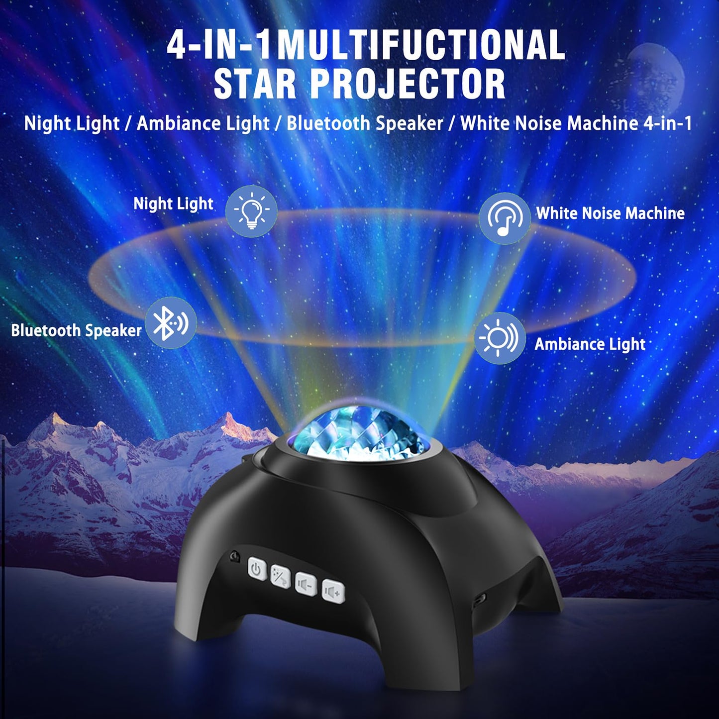 Vinwark Northern Lights Aurora Projector for Bedroom with Music Bluetooth Speaker and White Noise, Galaxy Projector, Starry Night Light Projectors for Kids Adults Gaming Room