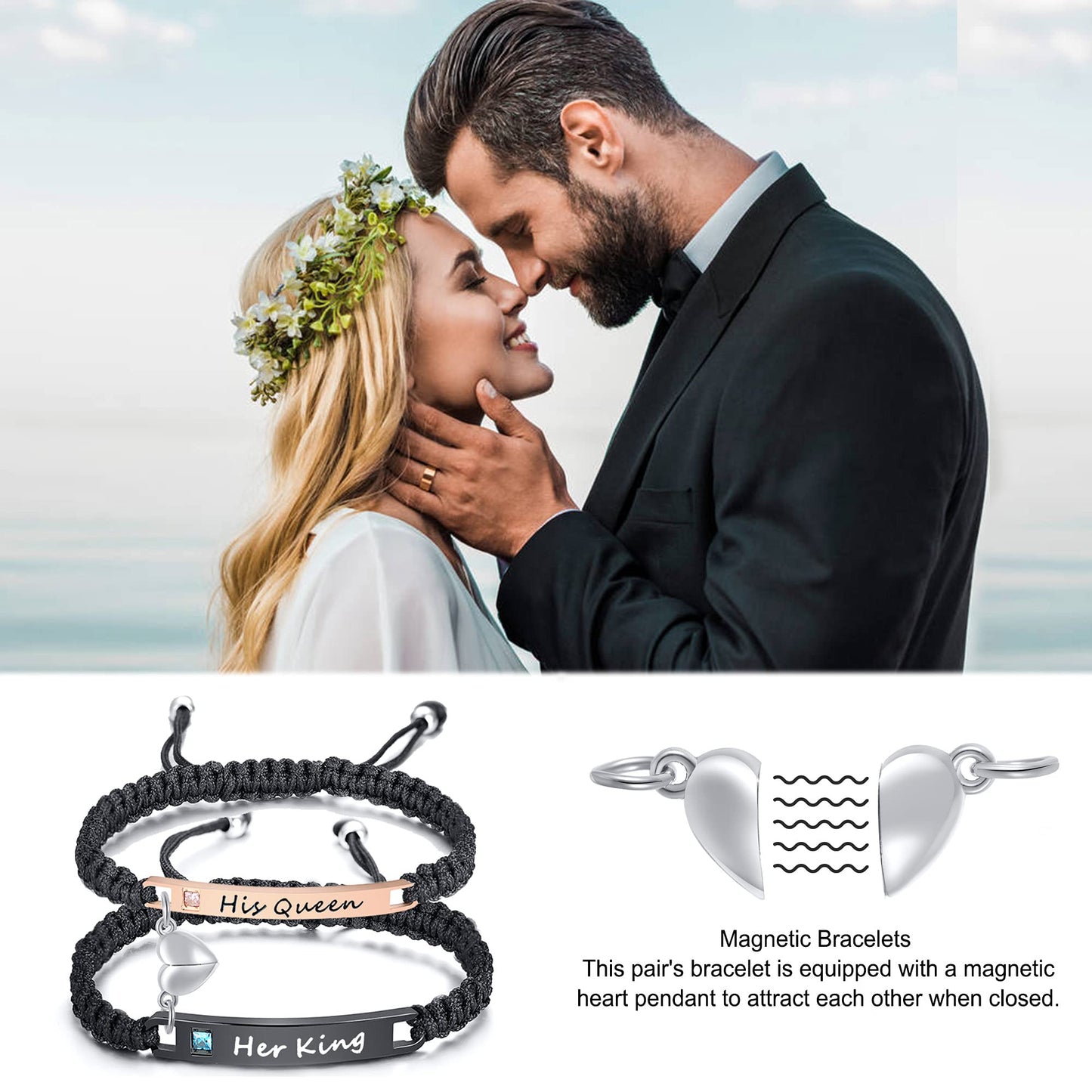 MEALGUET Personalized Couple Bracelet Customized Couple Bracelets Set Mutual Attraction Custom Name Relationship Bracelet Personalized Gift for Men Women, Handmade