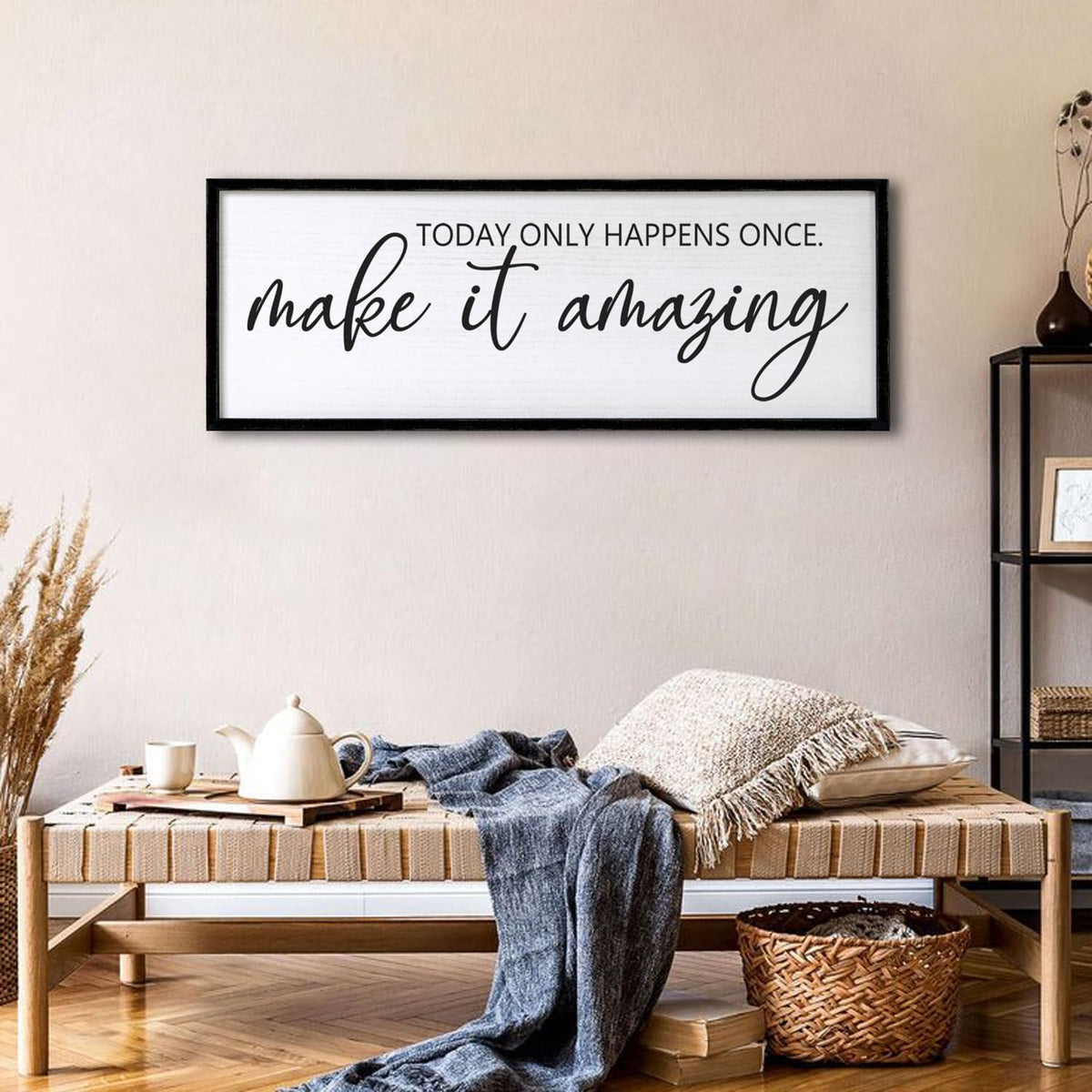 Today Only Happens Once Make It Amazing Framed Wall Art, 40''×15'' Rustic Religious Christian Lords Prayer Sign for God Jesus Christ Prayer, Horizontal Holy Inspirational Catholic Scripture Decor