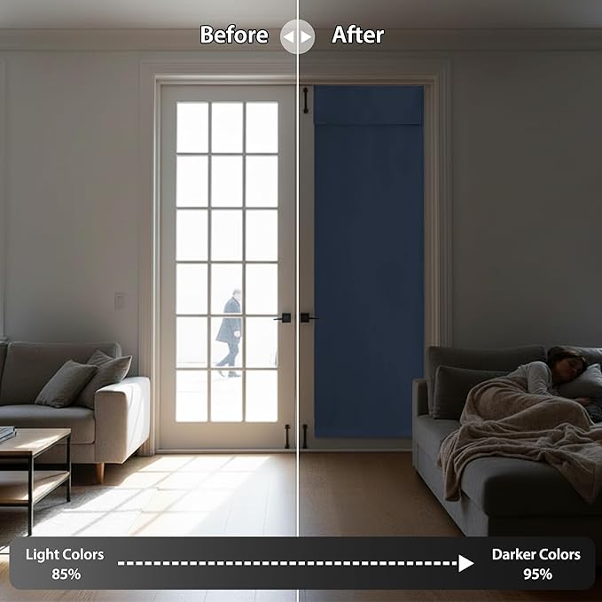 RYB HOME Blackout Door Curtain - Privacy Thermal Insulated Front/Tricia/Patio French Door Window Curtains Sidelight Curtain Tie up Shade, W34 x L40 inch, 1 Panel, Stone Blue