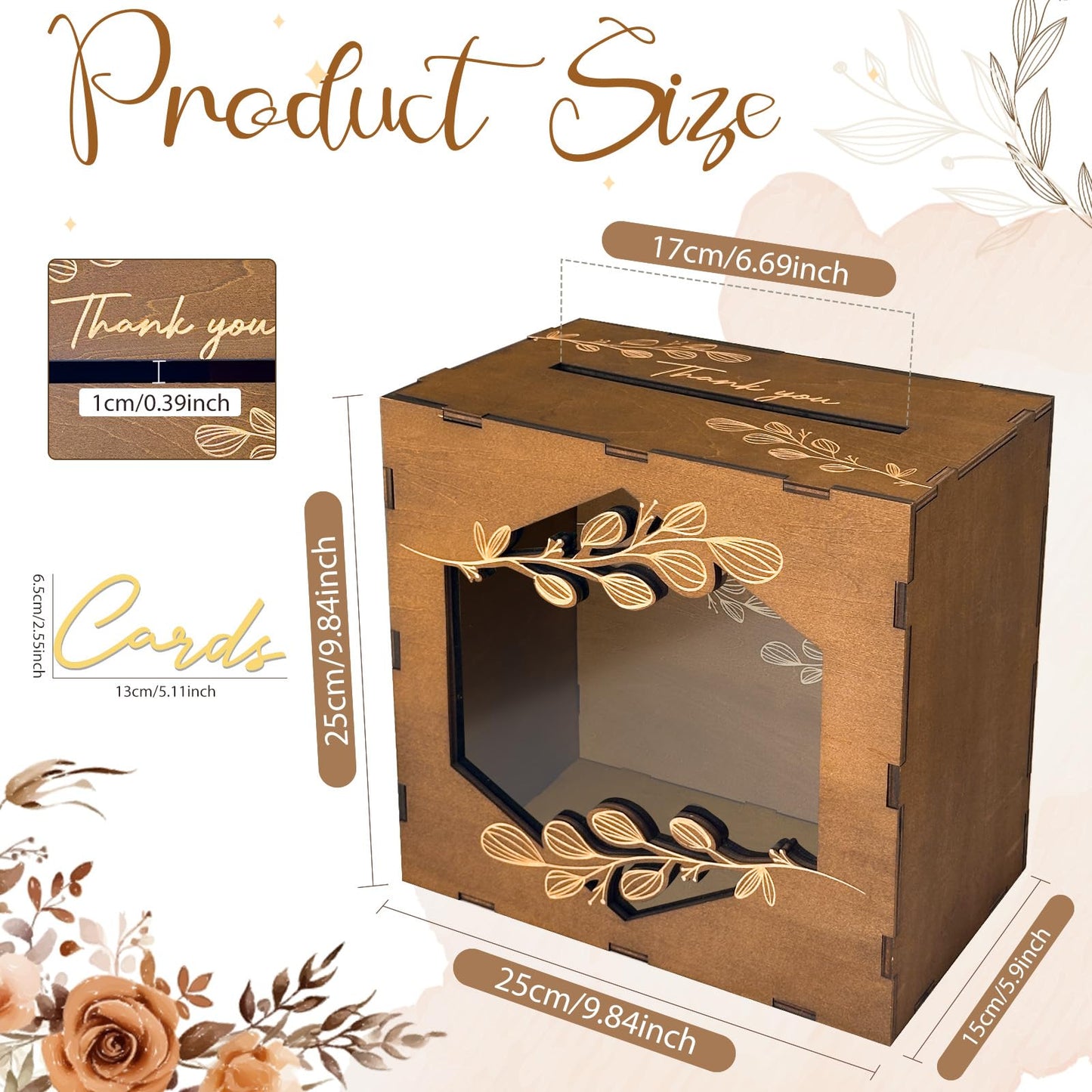 OurWarm Wooden Wedding Card Box with Slot, Rustic Card Box for Wedding Decorations for Reception, Money Gift Card Box with Acrylic Window for Wedding Birthday Anniversaries Graduation Party Decor