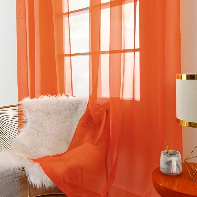 SpaceDresser Burnt Orange Sheer Curtains 4 Panels Rod Pocket Semi-Sheer Curtain 72 Inches Long Light Filtering Voile Window Drapes for Bedroom Living Room Kitchen, Each 52W x 72L