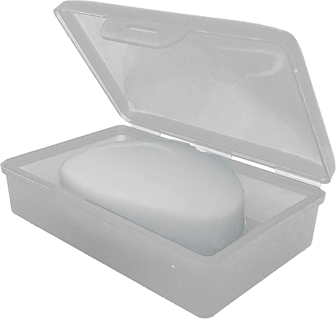 White Toothbrush Covers & Soap Box Set - Matching Colors - Tooth Brush Cover Cap, Soap Dish Travel, Soap Dish Holder Travel - Plastic Portable Set with Cover