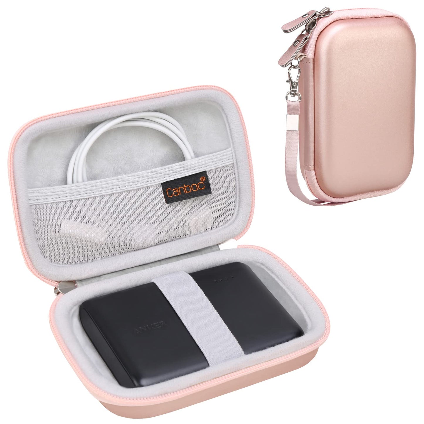 Canboc Hard Case for Anker PowerCore 13000 Portable Charger/Anker 622/621 Magnetic Battery (MagGo) Power Bank, Mesh Pocket fits USB Cable, Rose Gold (Case Only) ﻿