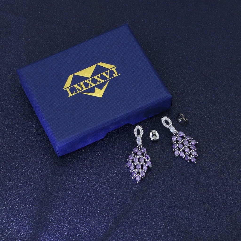 LMXXVJ Created Royal Blue Sapphire Long Earrings for Women,Platinum Plated Long Teardrop Earring