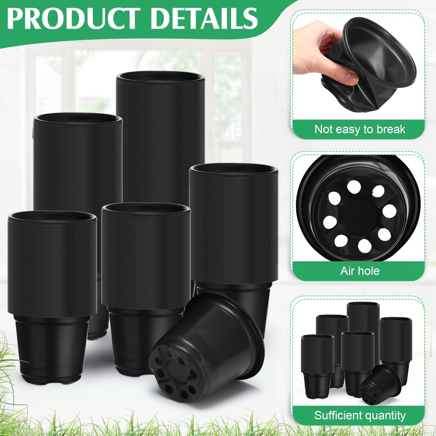 Geosar 500 Pcs Nursery Pots Plastic Plant Pots with Drainage Holes Flower Plant Container Plastic Seed Starting Pot for Transplants Succulents Cactus Indoor Outdoor Garden Yard (4 Inch)