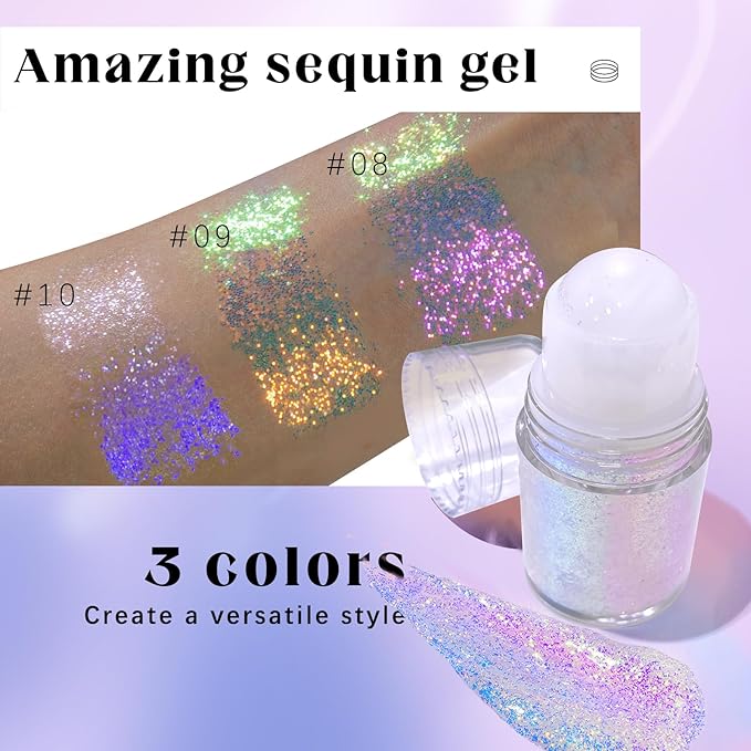 HOSAILY Roll-on Holographic Body Glitter Gel for Face Hair, Chameleon Color Changing Glitter Gel Under Light, Chunky Mermaid Sequins Festival Party Rave Accessories Shimmer Makeup (Golden Ocean)