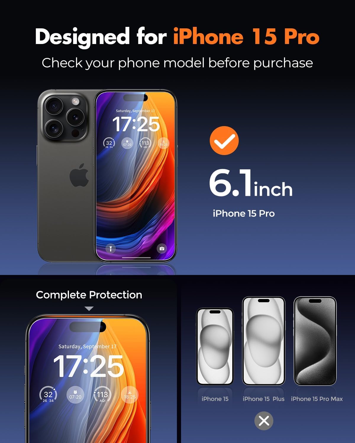 UNBREAKcable 2-Pack Screen Protector for iPhone 15 Pro, Double Shatterproof Tempered Glass [Easy Installation Frame] [9H Hardness] [99.99% HD Clear] [Case Friendly] for iPhone 6.1 inch