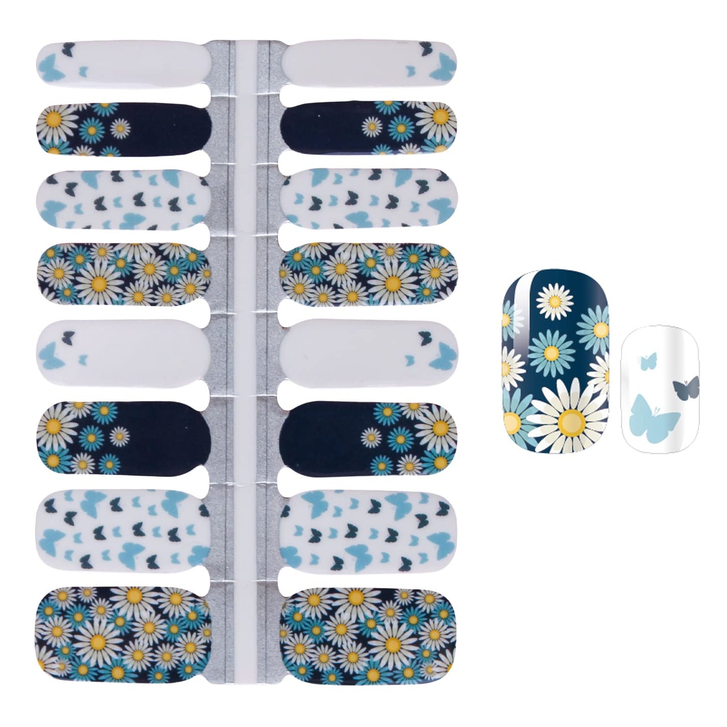 SILPECWEE 5 Sheets Flower Glitter Nail Polish Strips Adhesive Nail Stickers Full Nail Wraps for Women Nail Art Stickers Stick on Nails with 1pc Nail File