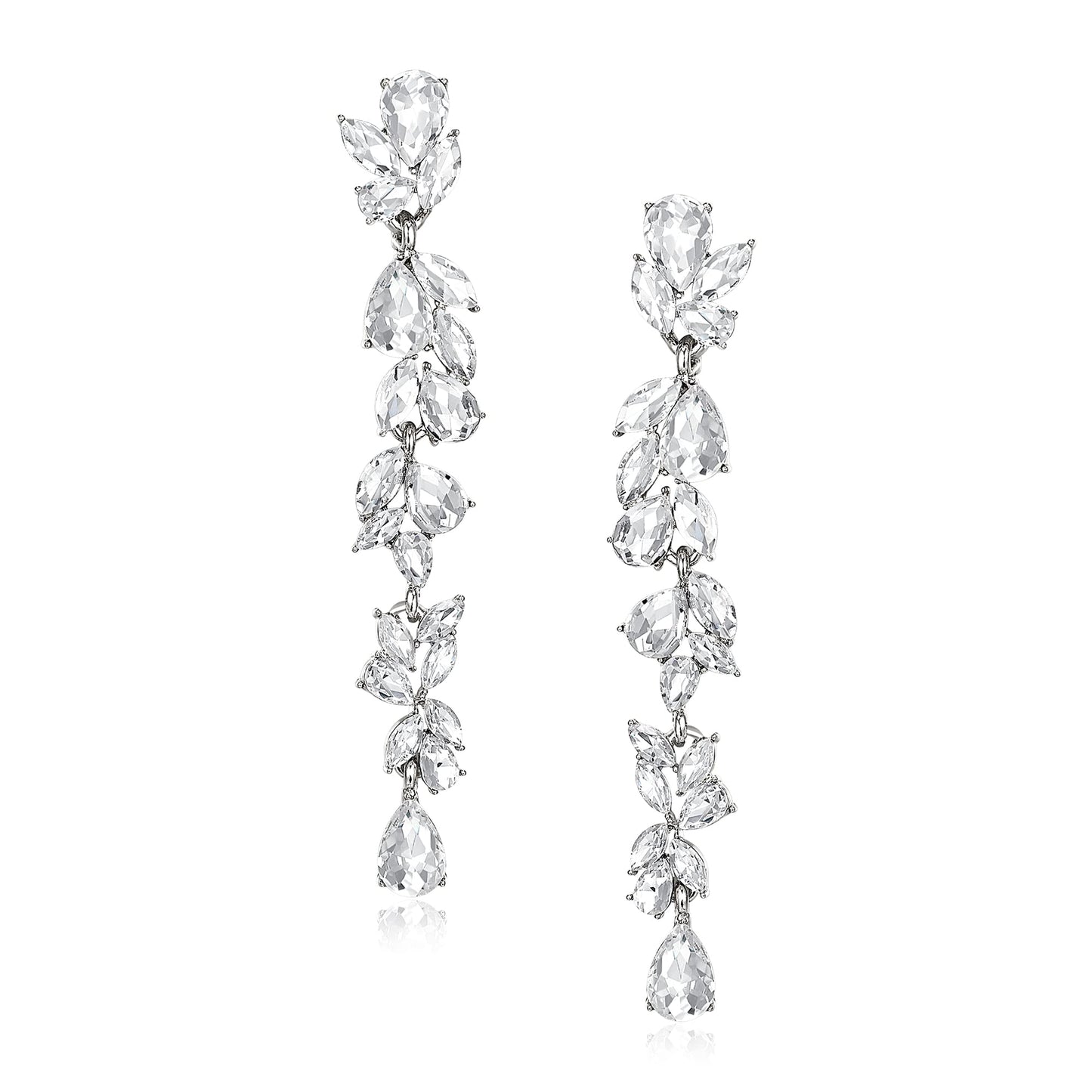 EVER FAITH Wedding Rhinestone Crystal Chandelier Earring for Women Brides, Art Deco Marquise Teardrop Bridal Long Dangle Drop Earrings for Prom Clear Silver-Plated-Base