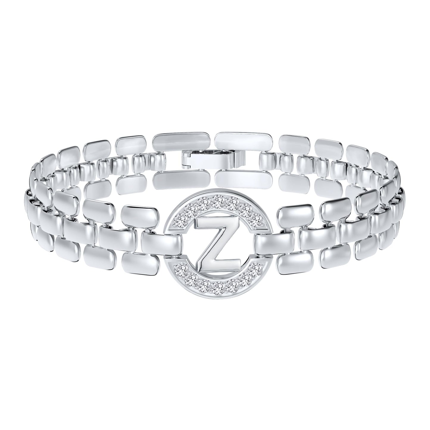 WEDDINEN Initial Bracelet,Silver Letter Bracelets for Women, Thick Bangle Wrist Gold Initial Bracelets for Women, Alphabet Bracelet Jewelry Initial Z Charm Chain, 7in