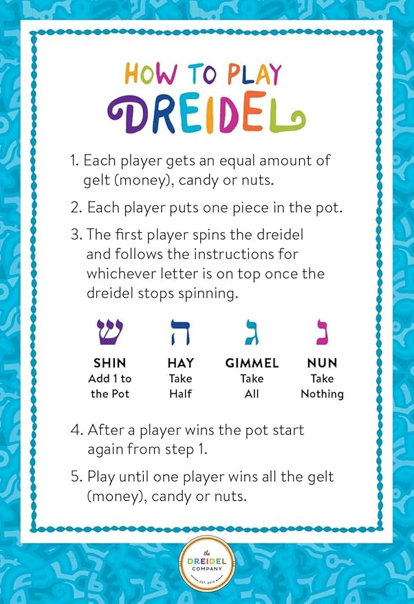 Hanukkah Dreidels Multicolor Plastic Chanuka Draydels with English Transliteration, Includes Dreidel Game Instruction Cards (1000-Pack)