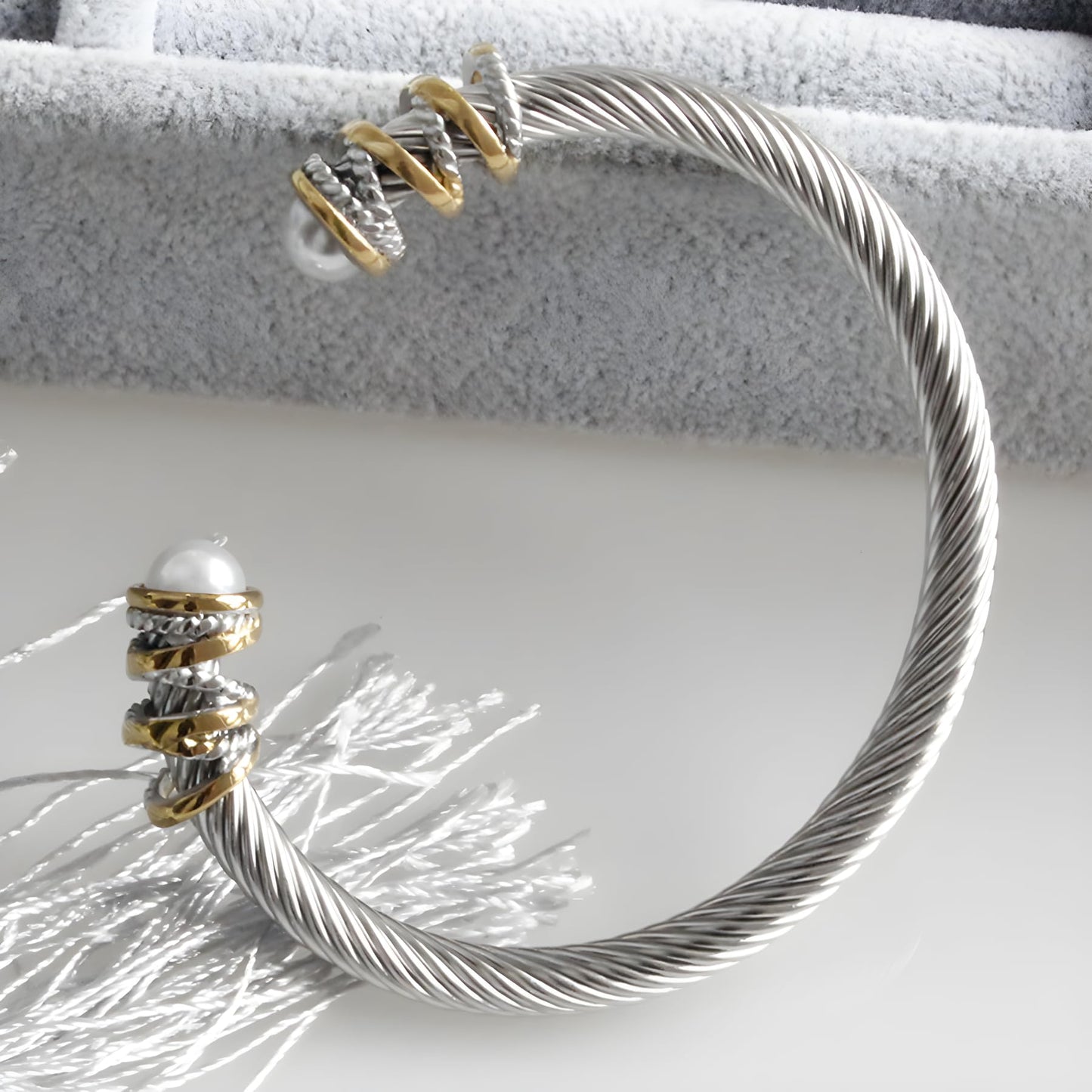 OSIRIDEH2 Elegant Twisted Cable Bangle Bracelet for Women - Open Cuff Classic Jewelry Gift for Anniversary, Valentine, Birthday (Twisted Cable Gold)
