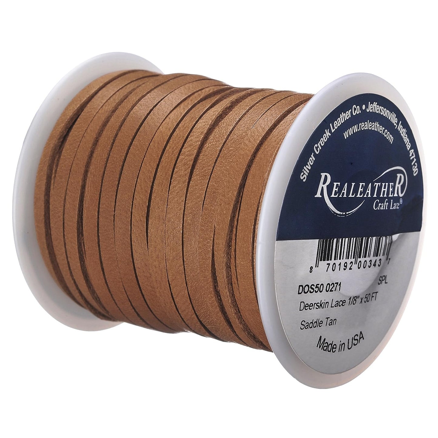 Silver Creek Leather Co Realeather DOS50-0271 Deerskin Leather Lace for Crafts and Jewelry Making, 1/8" x 50', Saddle Tan, 1-Spool